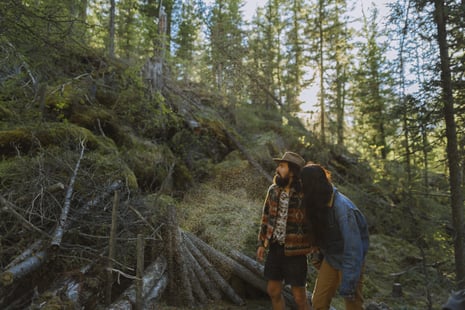 couple hiking in forest